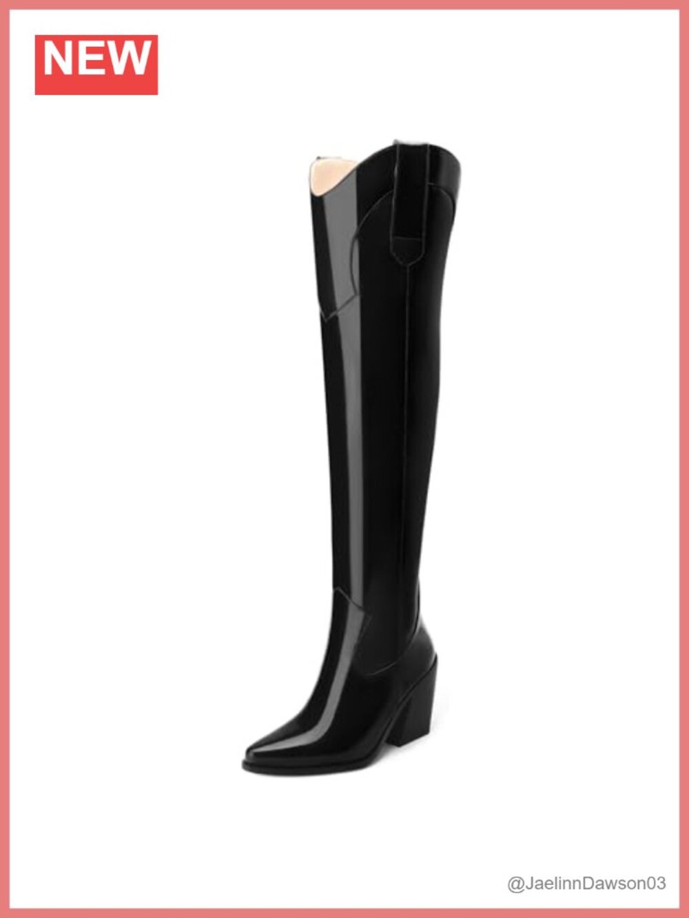 Women's Patent Leather Knee High Boots Pointed Toe Chunky Heel Pull On Tall